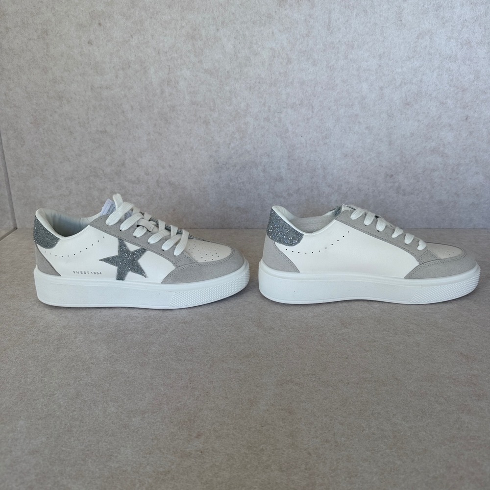 Vintage Havana Gail Size 8 White Grey Glitter Star Platform Sneakers Women's NEW - Picture 3 of 11